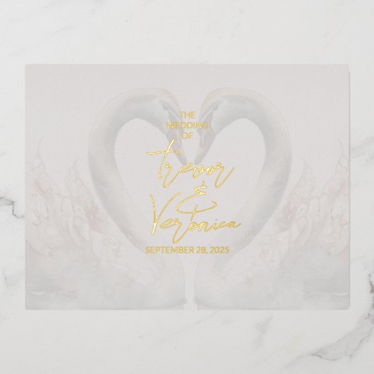 Swan Wedding Folie Invitation Briefkaart (Voorkant)