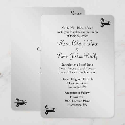 Swan Wedding Invitation 5"x 7" Kaart (Voorkant / Achterkant)