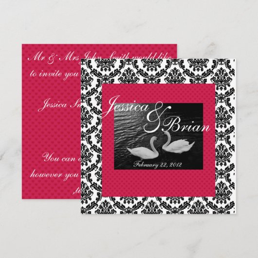 Swan Wedding of Verloving Invitting Damask Re Kaart (Voorkant / Achterkant)