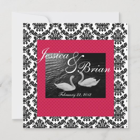 Swan Wedding of Verloving Invitting Damask Re Kaart (Voorkant)