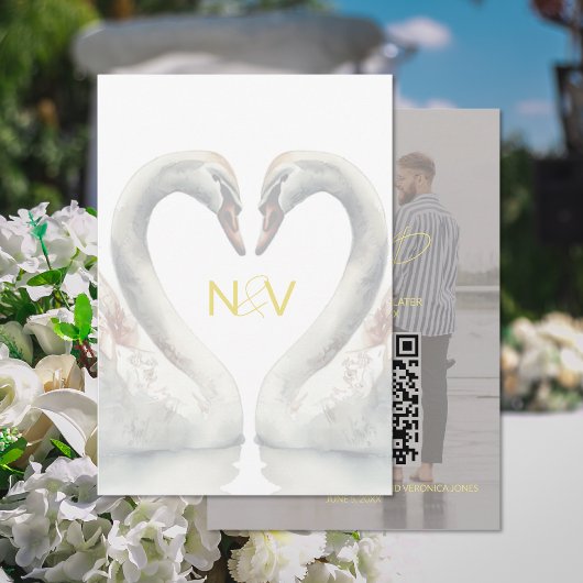 Swan Wedding RSVP QR Code Kaart