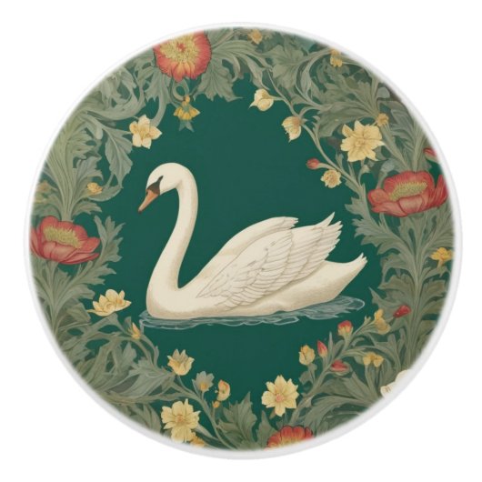 Swan William Morris stijl Links tegenover Blauwgro Keramische Knop (Voorkant)