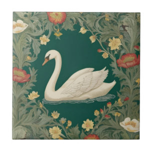 Swan William Morris stijl Links tegenover Blauwgro Tegeltje