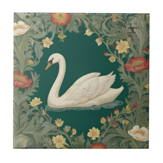 Swan William Morris stijl Links tegenover Blauwgro Tegeltje (Voorkant)