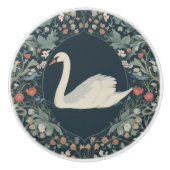 Swan William Morris stijl Links tegenover Floral Keramische Knop (Voorkant)
