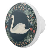 Swan William Morris stijl Links tegenover Floral Keramische Knop (Rechts)
