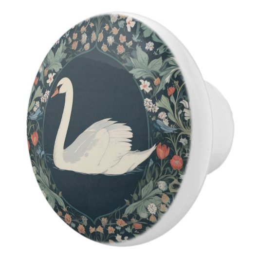 Swan William Morris stijl Links tegenover Floral Keramische Knop (Rechts)