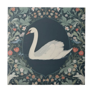 Swan William Morris stijl Links tegenover Floral Tegeltje