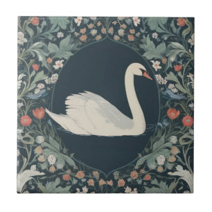 Swan William Morris stijl Rechts tegenover Floral Tegeltje
