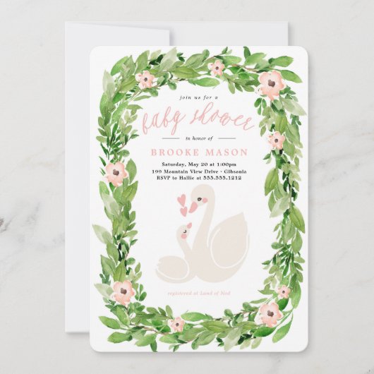 Swan Wreath Spring Baby shower Uitnodiging (Voorkant)