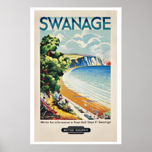 Swanage Bay Zuid-Oost van Dorset Engeland Vintage Poster