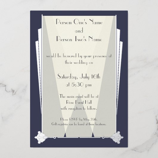 Swanky Art Deco in Blauwe Folie Uitnodiging (Voorkant)