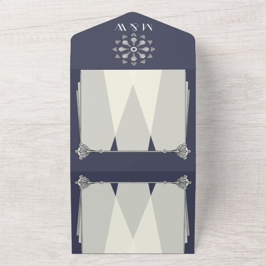 Swanky Art Deco in Blue All In One Uitnodiging (Buitenkant)