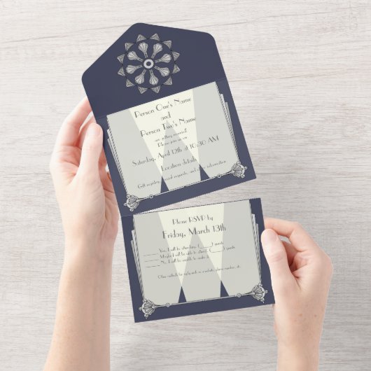 Swanky Art Deco in Blue All In One Uitnodiging (Afscheurbaar)