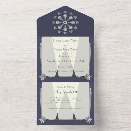 Swanky Art Deco in Blue All In One Uitnodiging (Binnen)