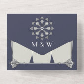 Swanky Art Deco in Blue All In One Uitnodiging (Achterkant)