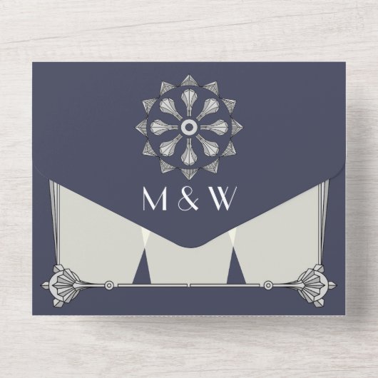 Swanky Art Deco in Blue All In One Uitnodiging (Achterkant)