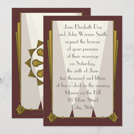 Swanky Art Deco in Red Wedding Invitation Kaart (Voorkant / Achterkant)