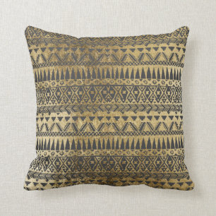 Swanky Faux Gold en Black Hand Drawn Aztec Kussen