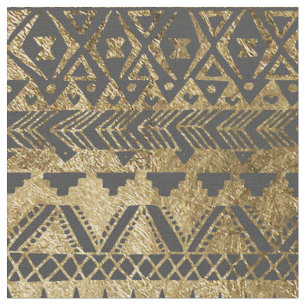 Swanky Faux Gold en Black Hand Drawn Aztec Stof
