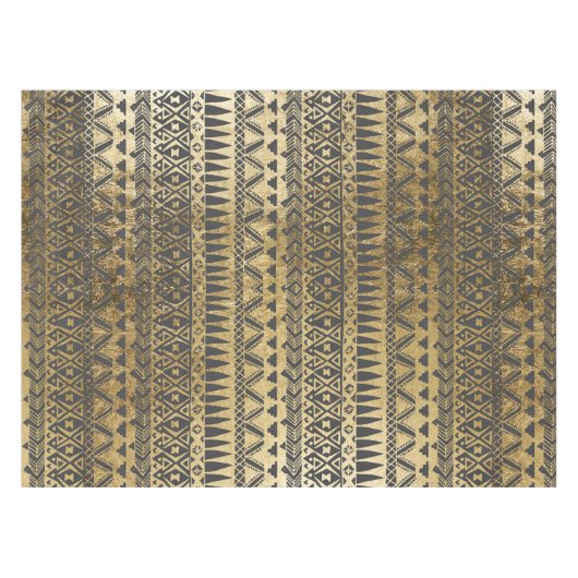 Swanky Faux Gold en Black Hand Drawn Aztec Tafelkleed (Voorkant (Horizontaal))