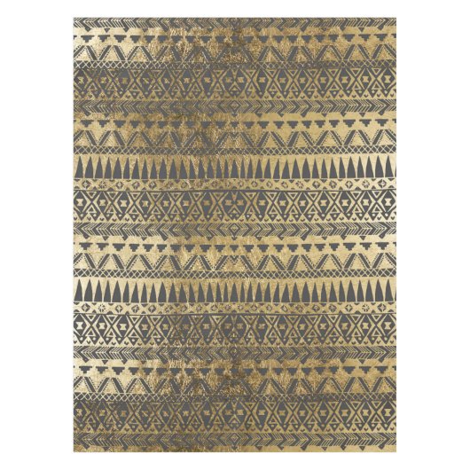 Swanky Faux Gold en Black Hand Drawn Aztec Tafelkleed (Voorkant)