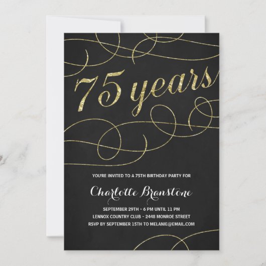 Swanky Faux Gold Foil 75th Birthday Party Kaart (Voorkant)