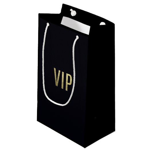 Swanky Faux Gold Leaf Foil "VIP" Typografie Klein Cadeauzakje (Voorkant Gekanteld)