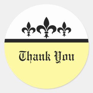 Swanky Fleur De Lis Dank je Stickers, Geel Ronde Sticker