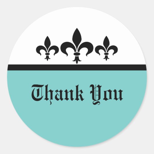 Swanky Fleur De Lis Dank u Stickers, Aqua Ronde Sticker (Voorkant)