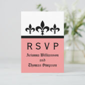 Swanky Fleur De Lis Response Kaart, Roze RSVP Kaartje (Staand voorkant)