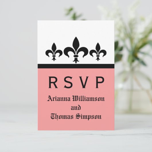 Swanky Fleur De Lis Response Kaart, Roze RSVP Kaartje (Staand voorkant)