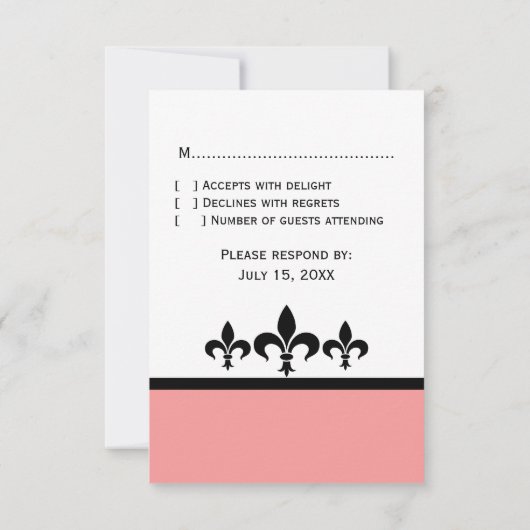 Swanky Fleur De Lis Response Kaart, Roze RSVP Kaartje (Achterkant)