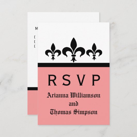 Swanky Fleur De Lis Response Kaart, Roze RSVP Kaartje (Voorkant / Achterkant)