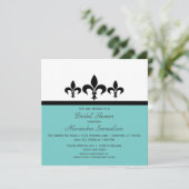 Swanky Fleur De Lis Vrijgezellenfeest Invite, Aqua Kaart (Staand voorkant)