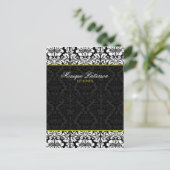 Swanky Sage Black Damask Chic Bow-kaart Briefkaart (Staand voorkant)