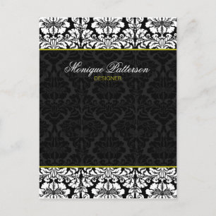 Swanky Sage Black Damask Chic Bow-kaart Briefkaart