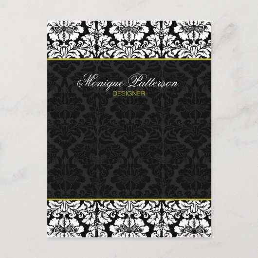 Swanky Sage Black Damask Chic Bow-kaart Briefkaart (Voorkant)