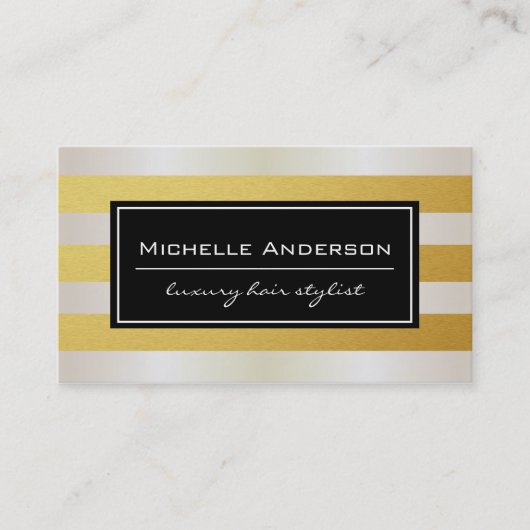 Swanky White Gold en Gold Stripes Visitekaartje (Voorkant)