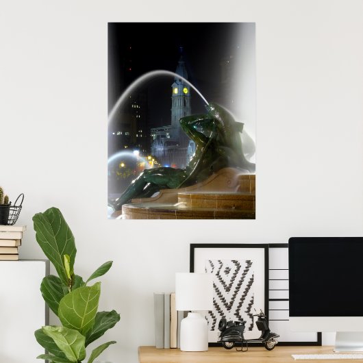 Swann Fountain met City Hall Print (Thuiskantoor)