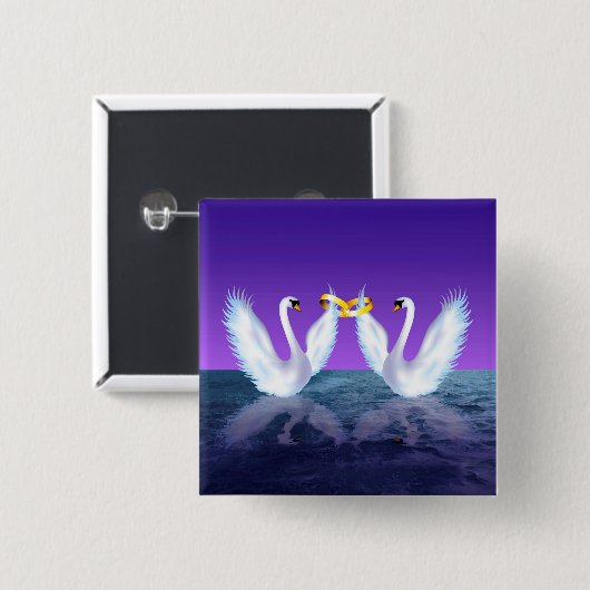 Swan's bruiloft vierkante button 5,1 cm (Voorkant /achterkant)