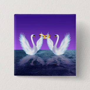 Swan's bruiloft vierkante button 5,1 cm