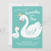 Swans Cute 1st Birthday Party Kaart (Voorkant)