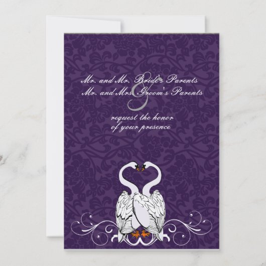 Swans Damask Wedding Invitation Kaart (Achterkant)