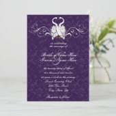Swans Damask Wedding Invitation Kaart (Staand voorkant)