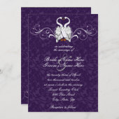 Swans Damask Wedding Invitation Kaart (Voorkant / Achterkant)