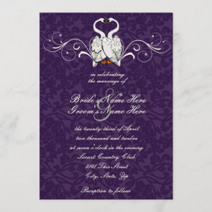 Swans Damask Wedding Invitation Kaart