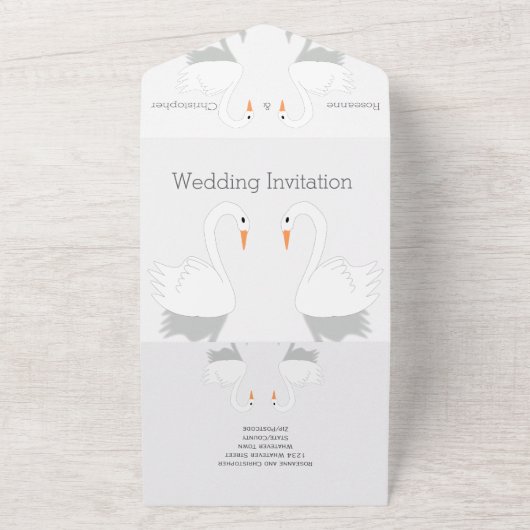 Swans Design Wedding All In One Uitnodiging (Buitenkant)