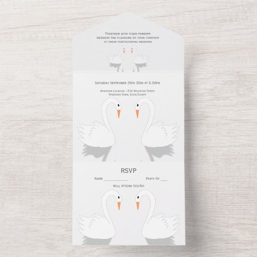 Swans Design Wedding All In One Uitnodiging (Binnen)