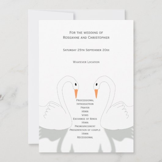Swans Design Wedding Program (Achterkant)
